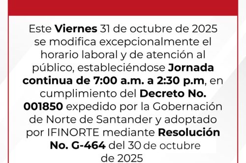 MODIFICACIÓN DE HORARIO LABORAL Y DE ATENCIÓN AL PÚBLICO